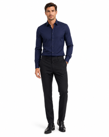 Léo | Chemise Homme Extensible Coupe Slim Infroissable - Bleu Marine