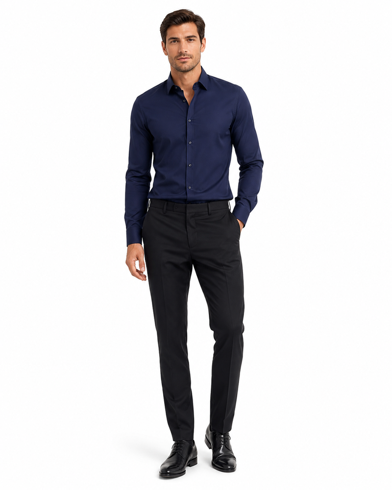 Léo | Chemise Homme Extensible Coupe Slim Infroissable - Bleu Marine