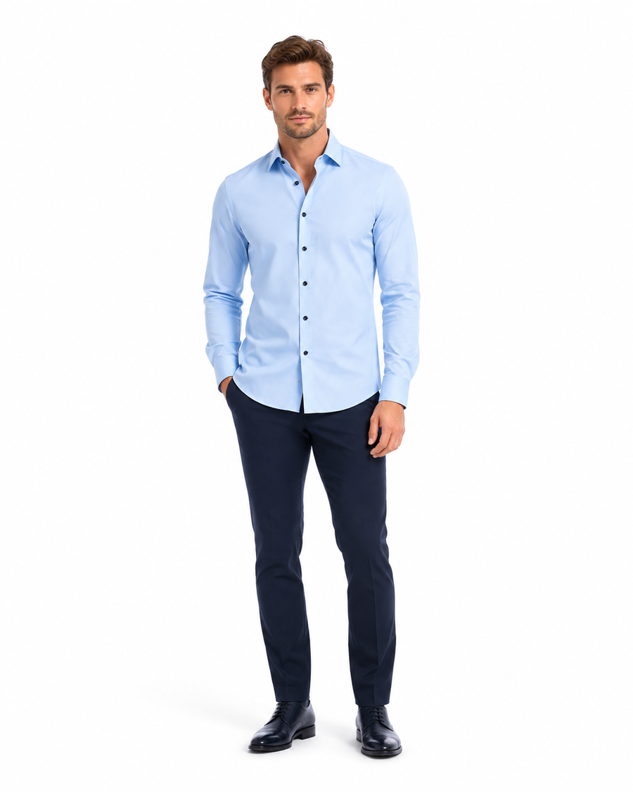 Léo | Chemise Homme Extensible Coupe Slim Infroissable - Bleu Ciel