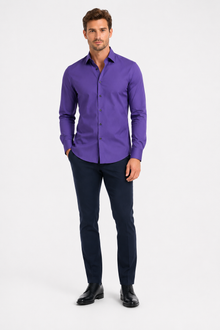 Léo | Chemise Homme Extensible Coupe Slim Infroissable - Violet