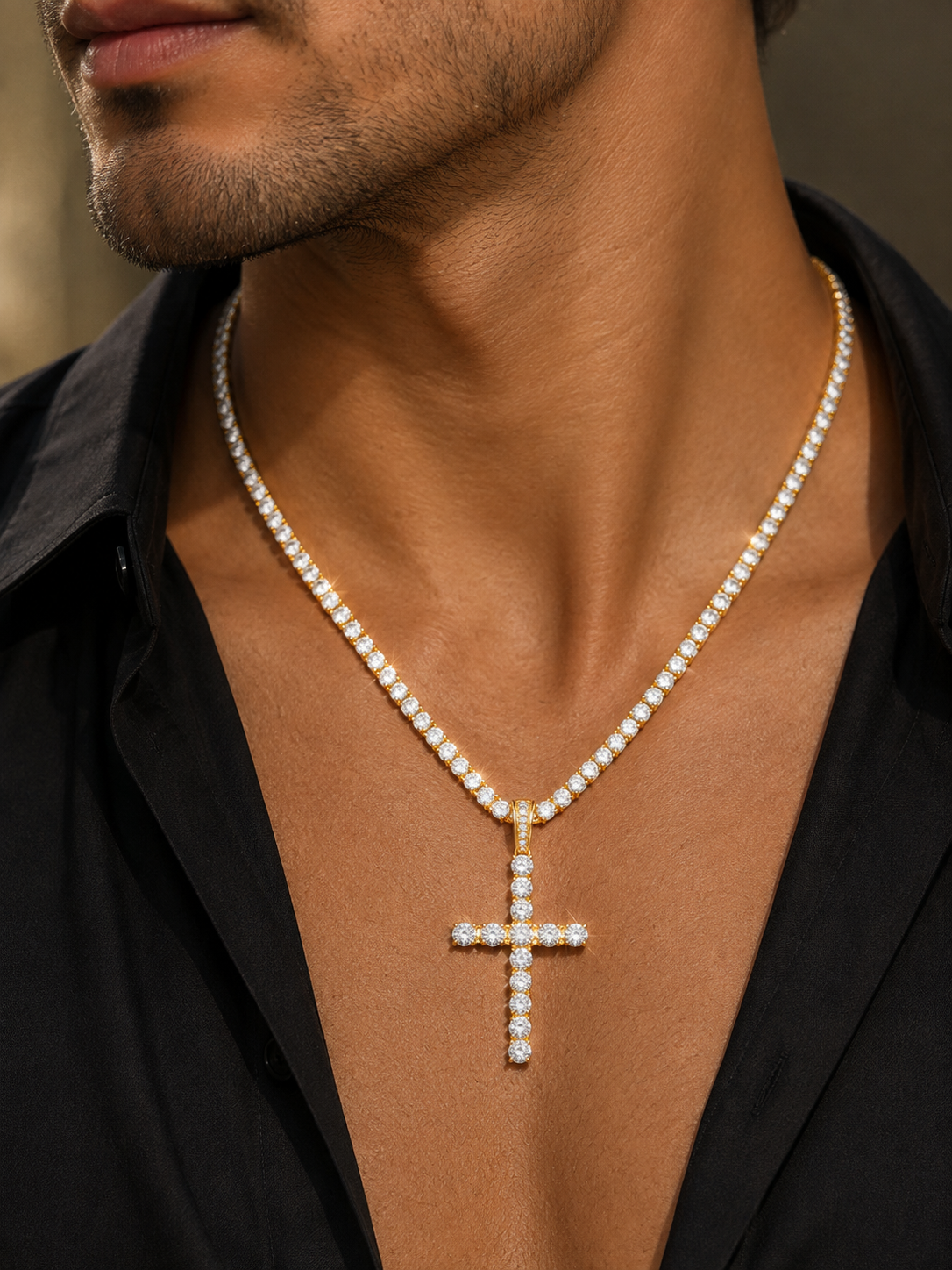 Axel | Collier Croix Zircon Chaîne Tennis UNISEX - Doré