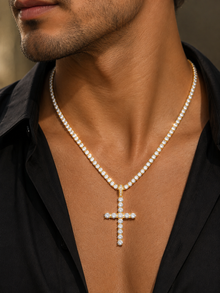 Axel | Collier Croix Zircon Chaîne Tennis UNISEX - Doré