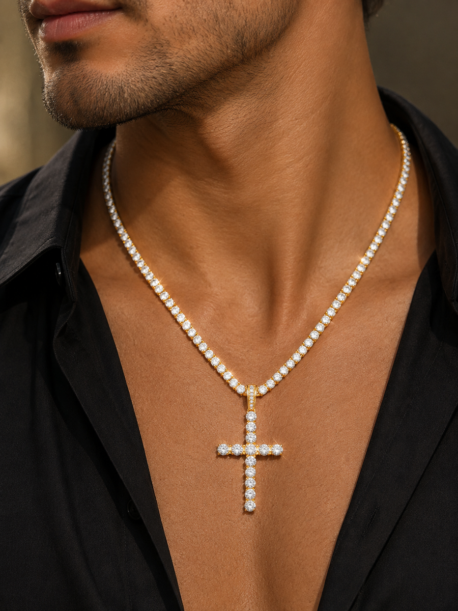Axel | Collier Croix Zircon Chaîne Tennis UNISEX - Doré