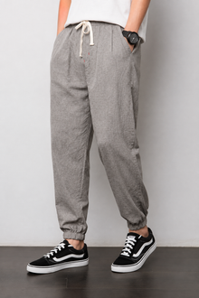 Léon | Pantalon Lantern Homme Coton Lin Été - Gris Chiné