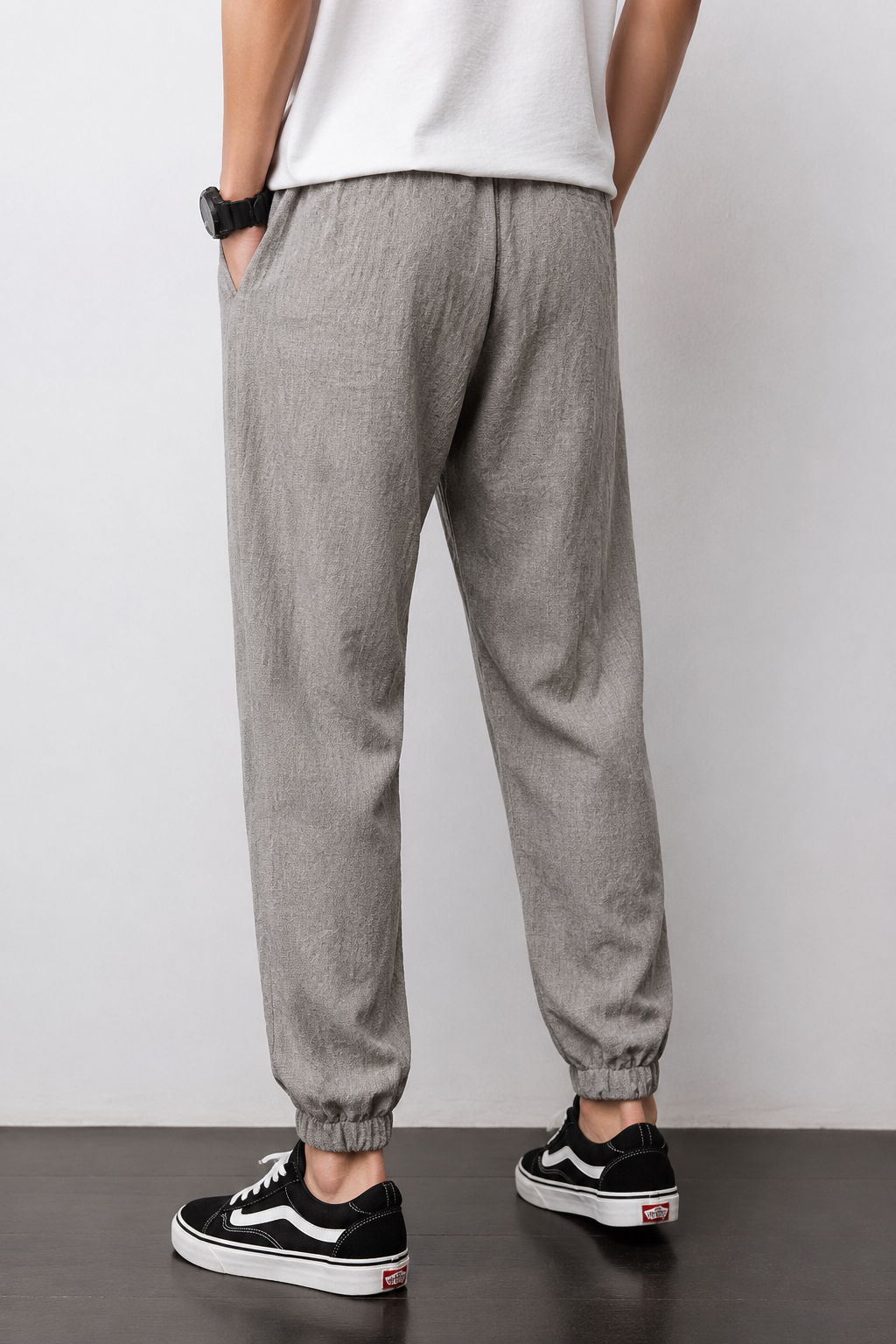 Léon | Pantalon Lantern Homme Coton Lin Été - Gris Chiné