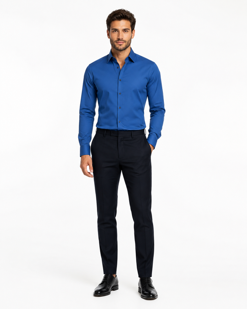 Léo | Chemise Homme Extensible Coupe Slim Infroissable - Bleu Roi