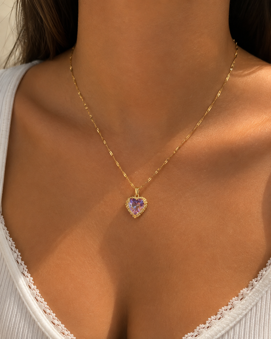 Océane | Collier Cœur Cristal - Doré