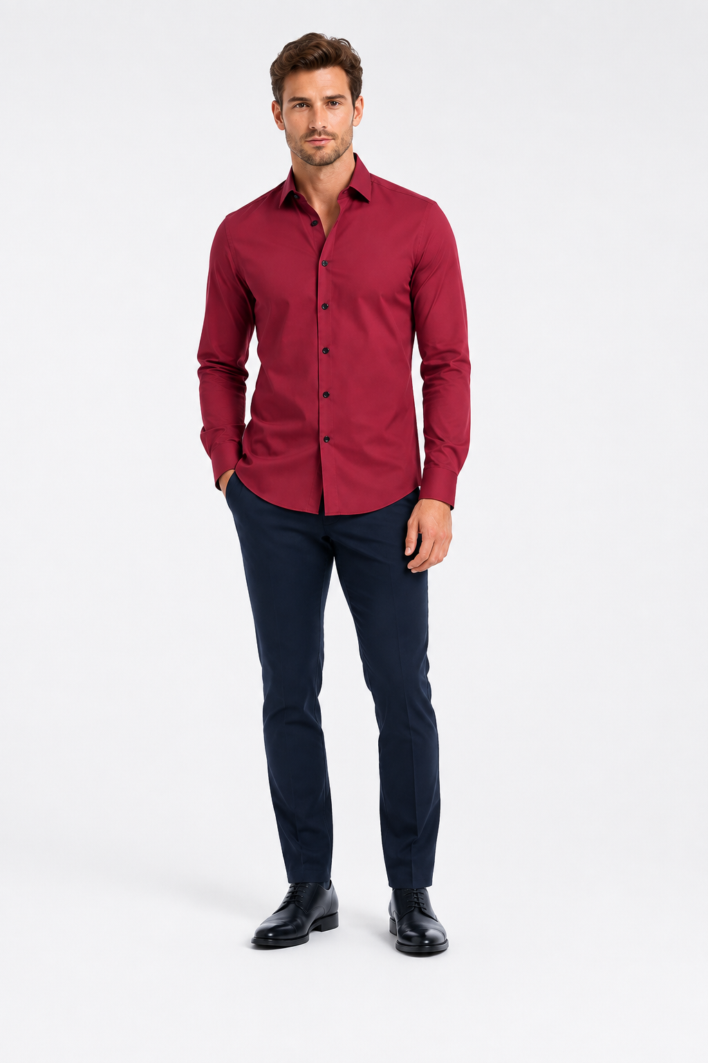 Léo | Chemise Homme Extensible Coupe Slim Infroissable - Rouge