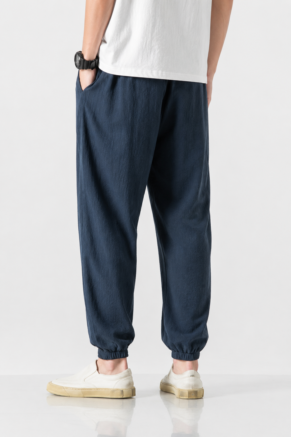 Léon | Pantalon Lantern Homme Coton Lin Été - Bleu Marine