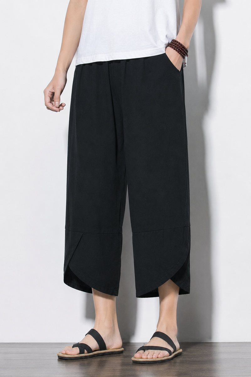 Léon | Pantalon Lantern Homme Coton Lin Été - Noir