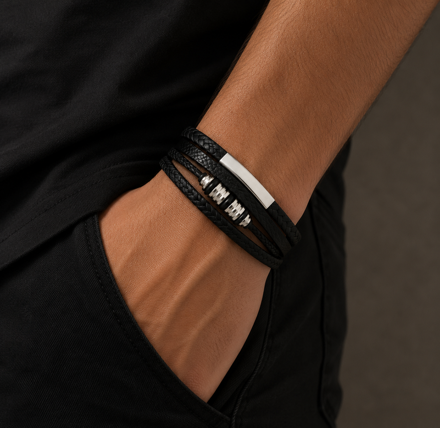 Tao | Bracelet Homme Cuir Tressé Multi-rangs