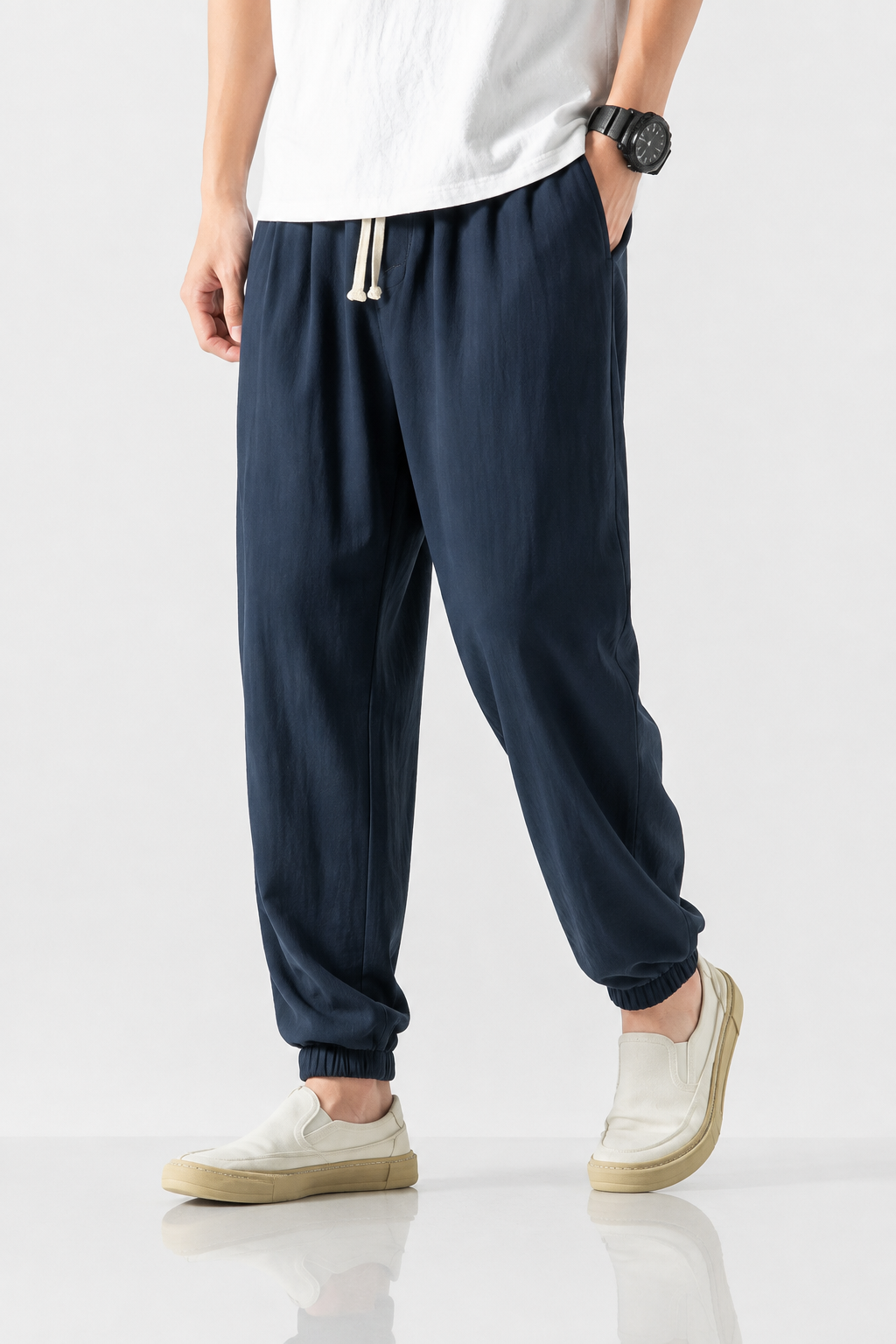 Léon | Pantalon Lantern Homme Coton Lin Été - Bleu Marine
