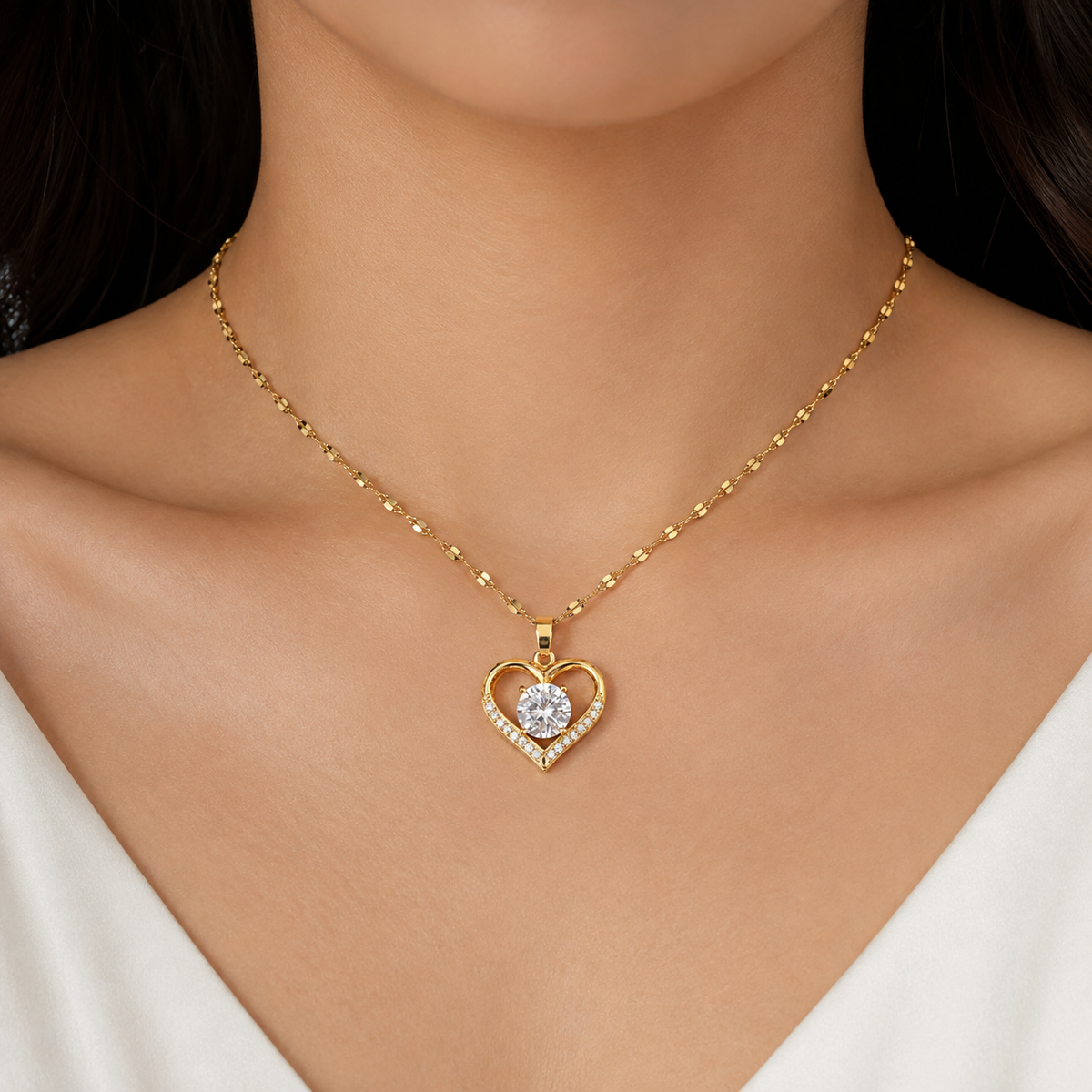 Emma | Collier Cœur Zircon Acier Inoxydable