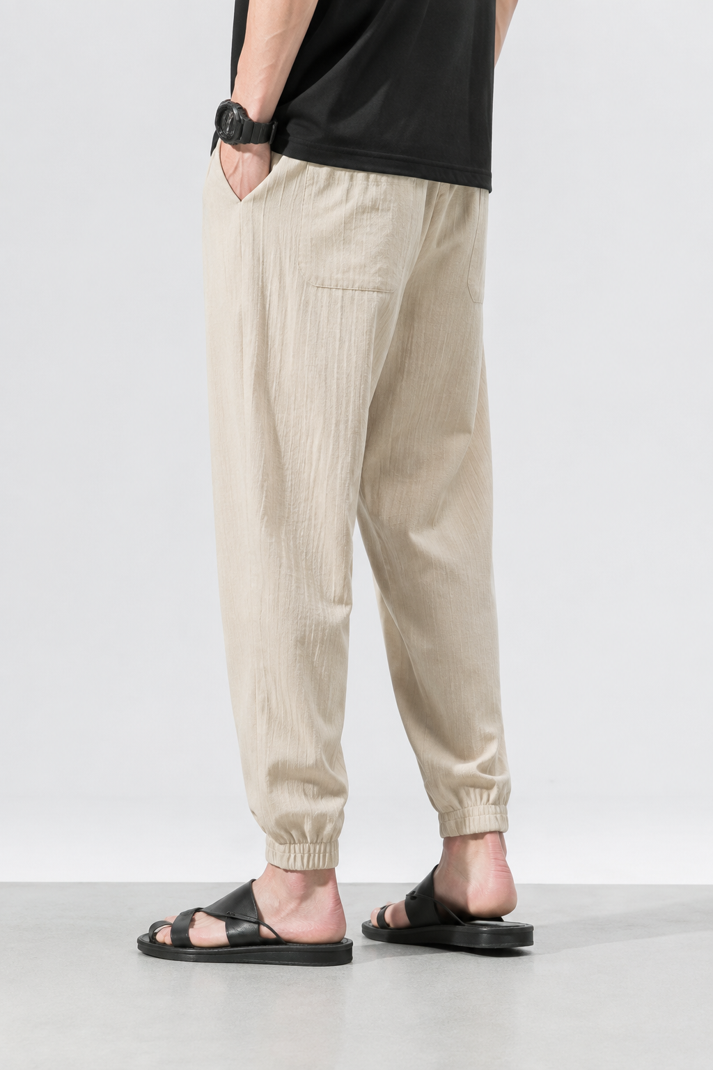 Léon | Pantalon Lantern Homme Coton Lin Été - Beige