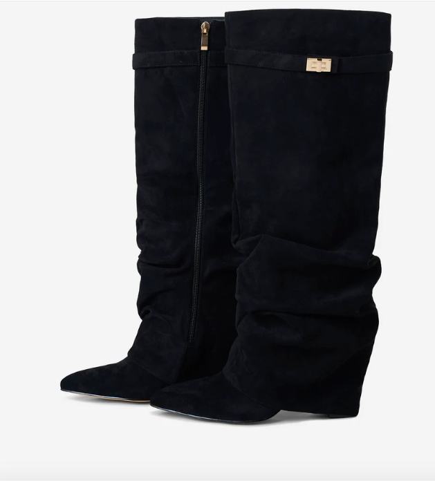 Valentina | Bottes Hautes en Daim à Boucle - Noir