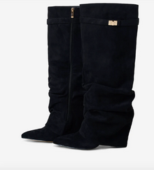 Valentina | Bottes Hautes en Daim à Boucle - Noir