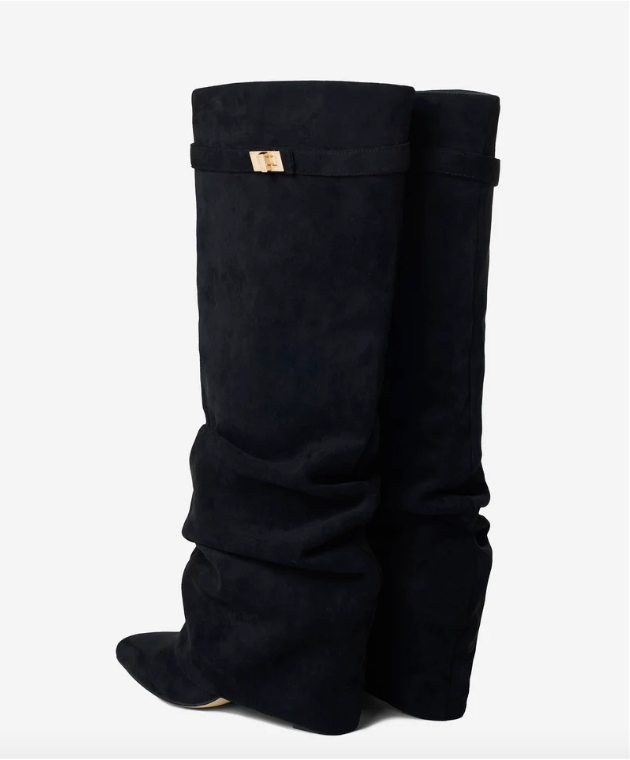 Valentina | Bottes Hautes en Daim à Boucle - Noir