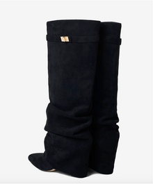 Valentina | Bottes Hautes en Daim à Boucle - Noir