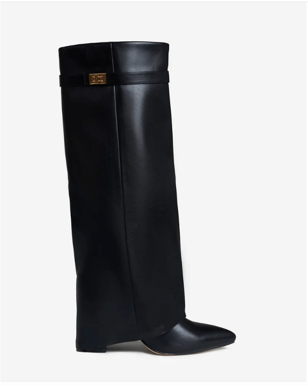 Valentina | Bottes Hautes à Boucle Cuir Lisse - Noir