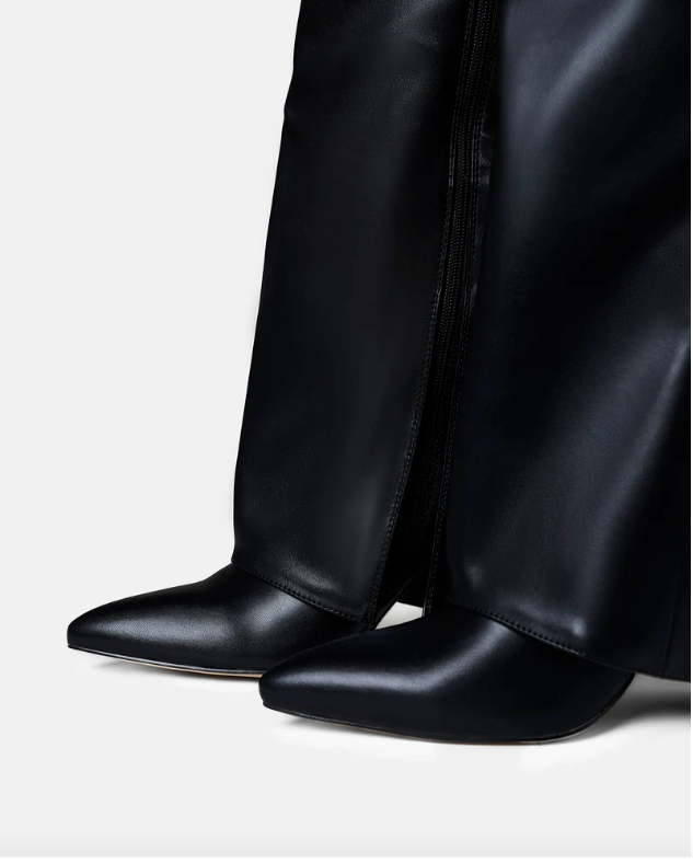 Valentina | Bottes Hautes à Boucle Cuir Lisse - Noir