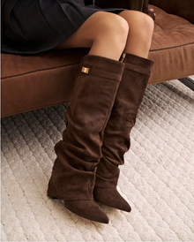 Valentina | Bottes Hautes en Daim à Boucle - Chocolat