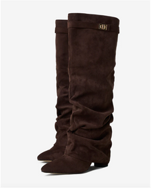 Valentina | Bottes Hautes en Daim à Boucle - Chocolat