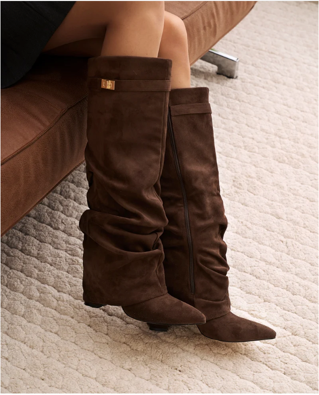 Valentina | Bottes Hautes en Daim à Boucle - Chocolat