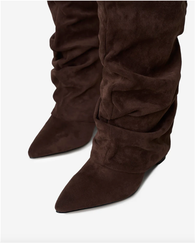 Valentina | Bottes Hautes en Daim à Boucle - Chocolat