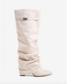Valentina | Bottes Hautes en Daim à Boucle - Crème