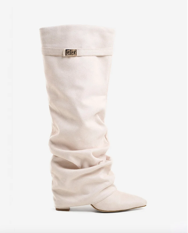 Valentina | Bottes Hautes en Daim à Boucle - Crème