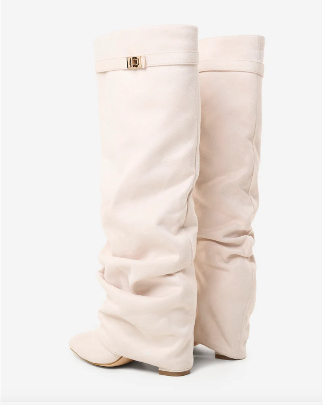 Valentina | Bottes Hautes en Daim à Boucle - Crème