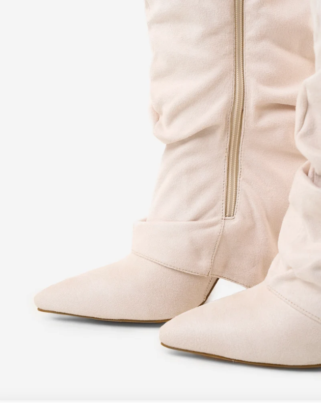 Valentina | Bottes Hautes en Daim à Boucle - Crème