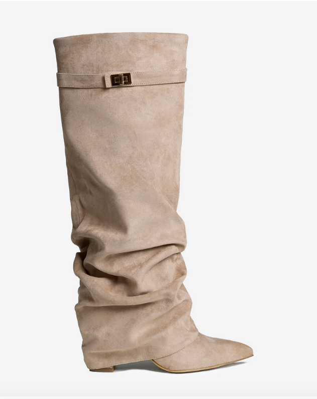 Valentina | Bottes Hautes en Daim à Boucle - Beige
