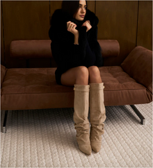 Valentina | Bottes Hautes en Daim à Boucle - Beige