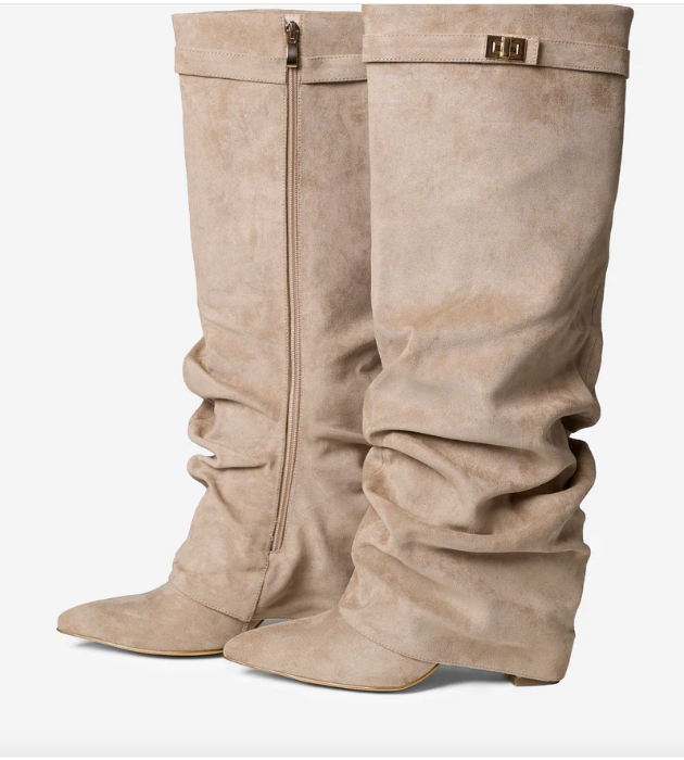 Valentina | Bottes Hautes en Daim à Boucle - Beige