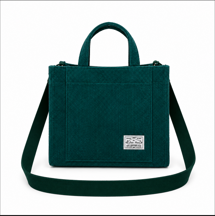 Léonie | Sac Cabas Velours Côtelé - Vert Sapin