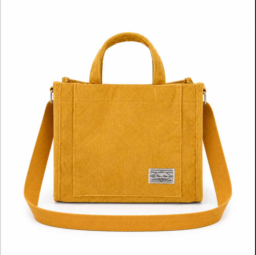 Léonie | Sac Cabas Velours Côtelé - Moutarde