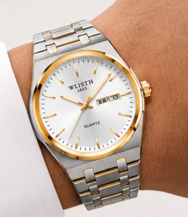 Louis | Montre Homme Acier Date & Jour - Argenté & Doré