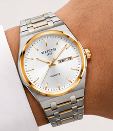 Louis | Montre Homme Acier Date & Jour - Argenté & Doré