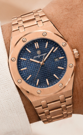 Victor | Montre Homme Carrée en Acier - Doré & Bleu