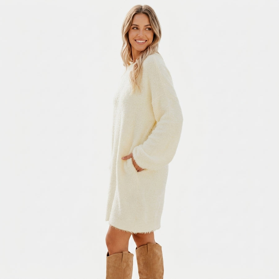 Aurore | Robe Pull Oversize Manches Chauve-Souris - Beige