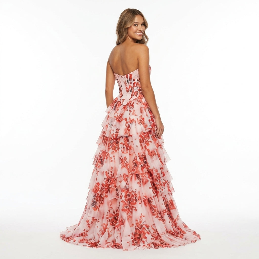 Flora | Robe Longue Florale Plissée - Corail Floral