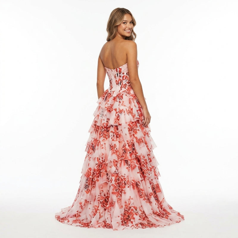 Flora | Robe Longue Florale Plissée - Corail Floral