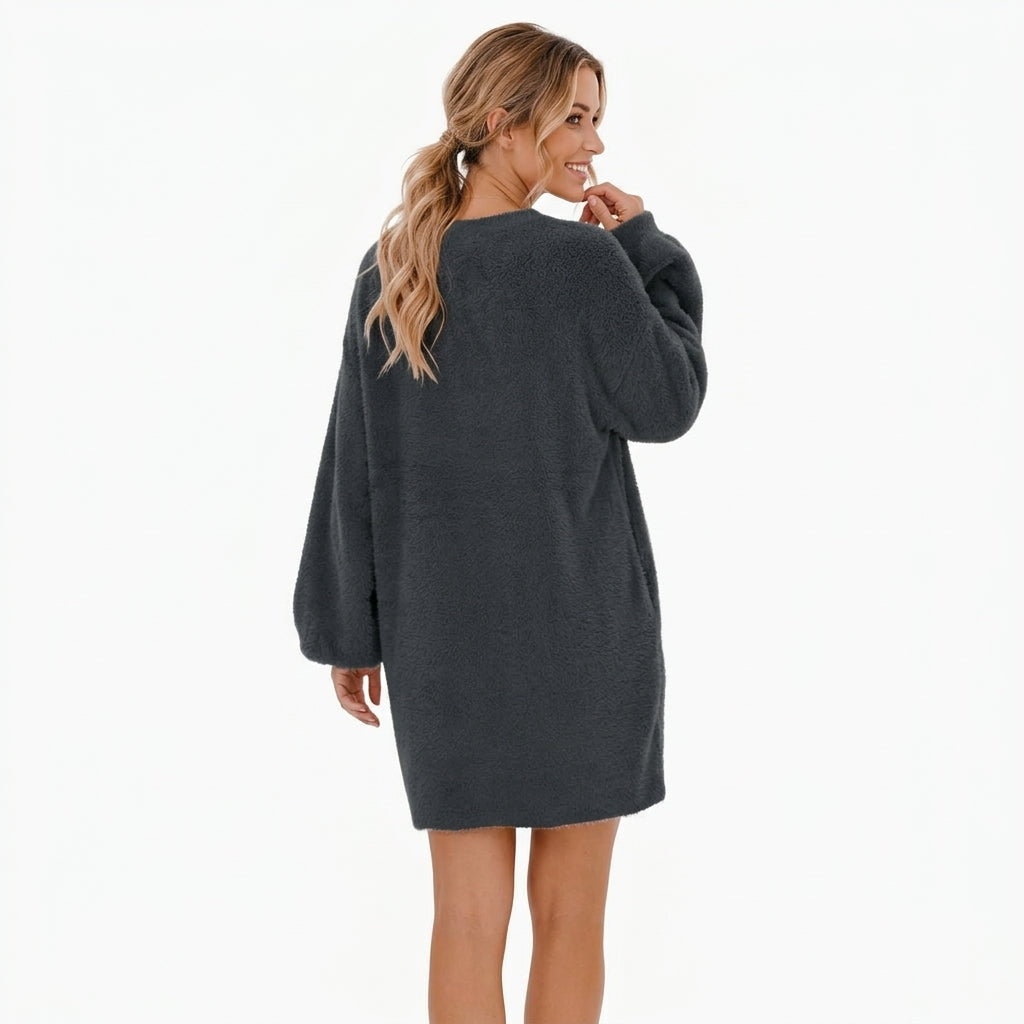 Aurore | Robe Pull Oversize Manches Chauve-Souris - Gris