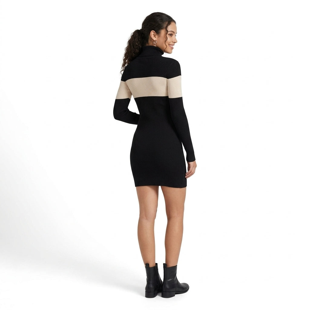 Margot | Robe Pull Bicolore Col Montant