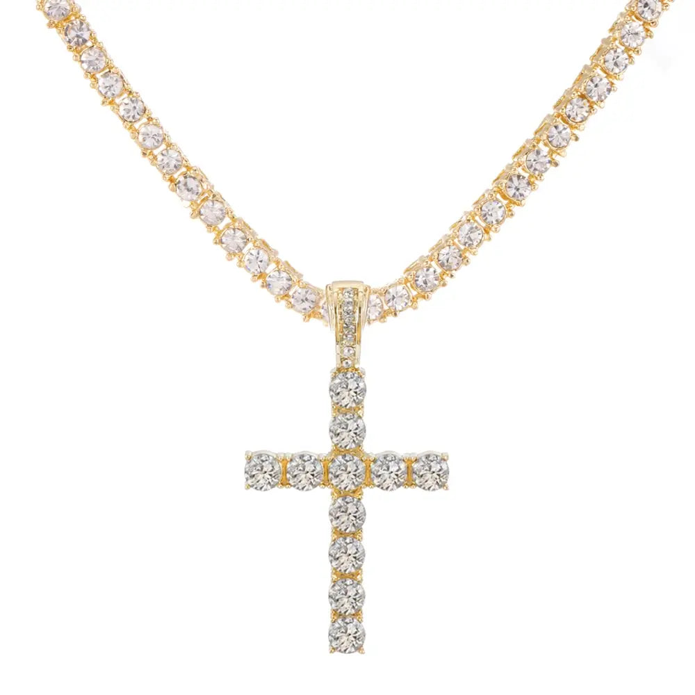 Axel | Collier Croix Zircon Chaîne Tennis UNISEX - Doré