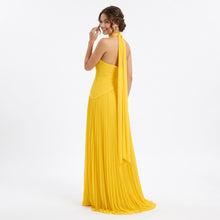 Céleste | Robe Longue Satinée Col V - Jaune
