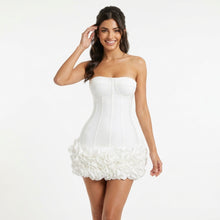 Élise | Robe Mini Bustier Fleurie - Blanc