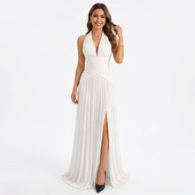 Céleste | Robe Longue Satinée Col V - Blanc