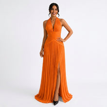 Céleste | Robe Longue Satinée Col V - Orange
